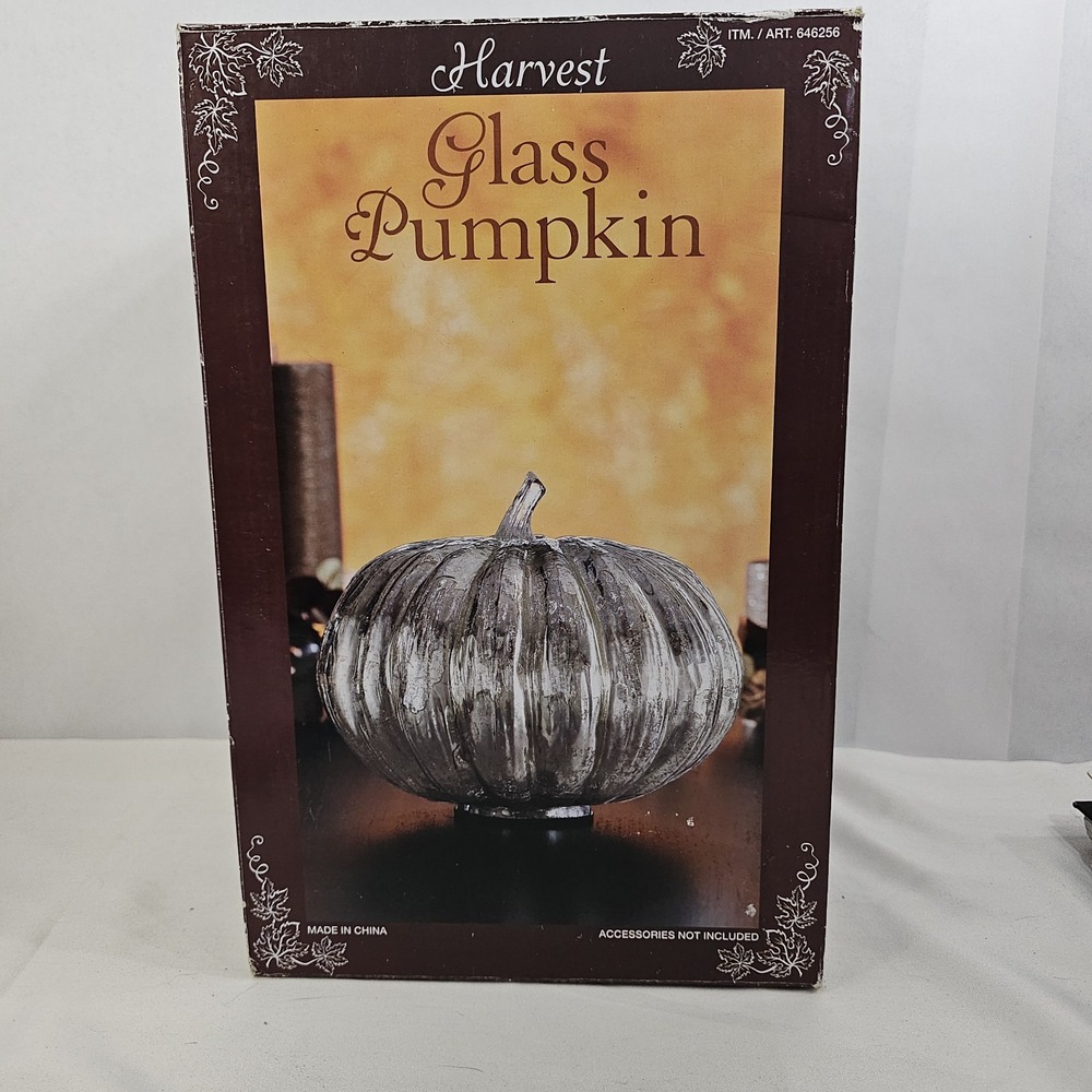 Harvest Glass Pumpkin Fall/Thanksgiving- NIB - Holds Interior Fairy Lights